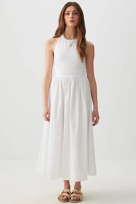 Ardene Poplin Drop Waist Midi Dress in White | Size | 100% Cotton