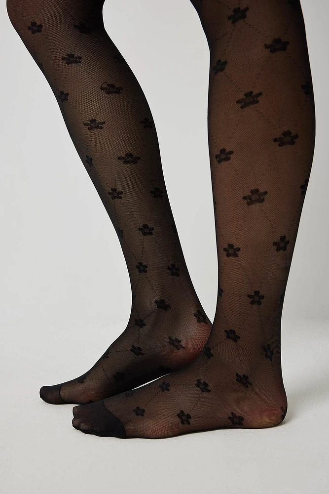 Ardene Floral Fishnet Tights in Black | Elastane/Polyamide