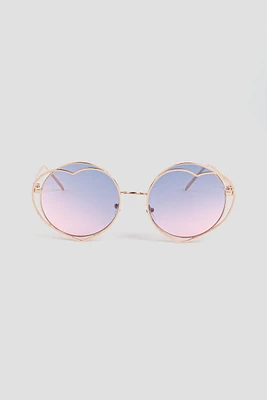 Ardene Layered Round Heart Sunglasses in Medium Pink