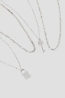 Ardene 4-Pack of Padlock & Cross Necklaces in Silver