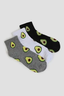 Ardene 3-Pack Avocado Demi Crew Socks | Polyester/Spandex