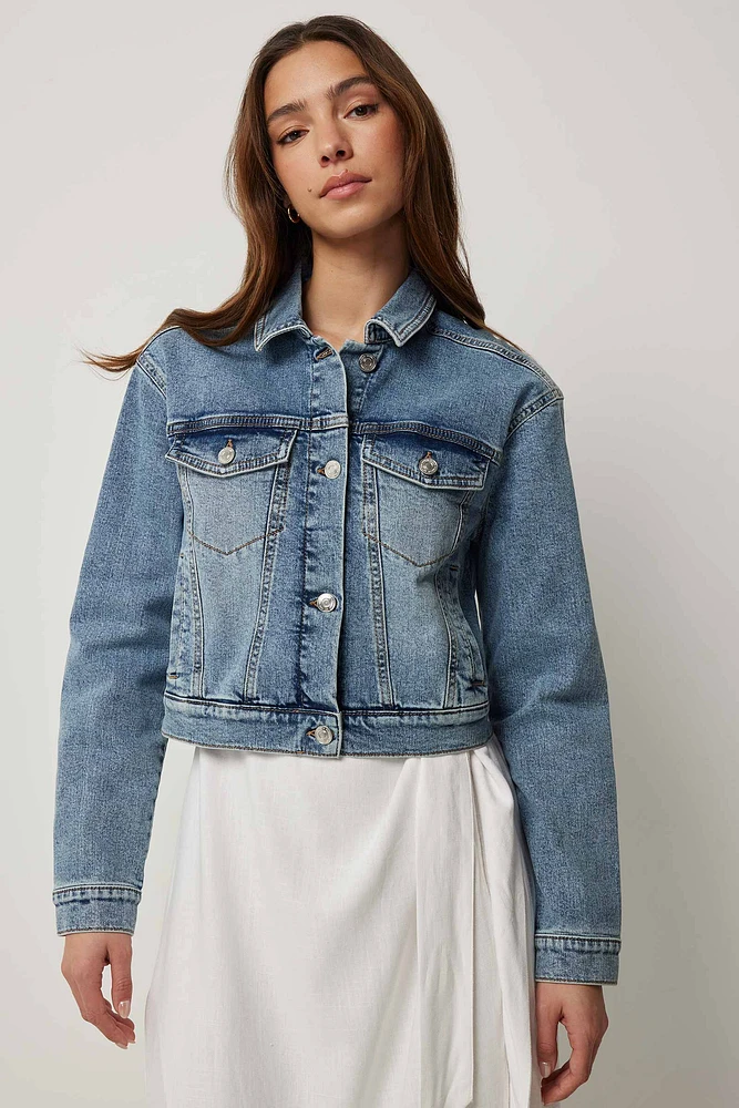 Ardene Crop Classic Jean Jacket in | Size | Spandex/Cotton