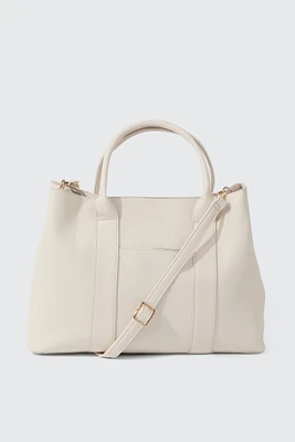 Ardene Tote Bag in Beige | 100% Recycled Polyester/Faux Leather | Eco-Conscious