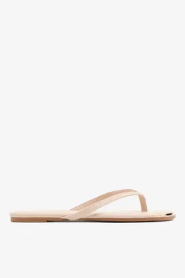 Ardene Accent Toe Flip-Flops Sandals in Beige | Size | Faux Leather