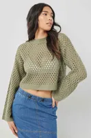 Ardene Boxy Open Stitch Sweater in Khaki | Size | 100% Acrylic