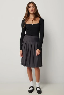 Ardene Plaid Midi Pleated Skirt in Dark Grey | Size | Polyester/Elastane