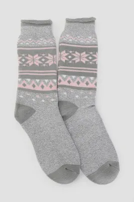 Ardene Fair Isle Thermal Socks in Light Grey | Polyester/Elastane