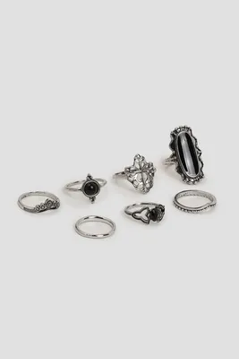 Ardene 7-Pack Vintage Style Rings in Silver | Size
