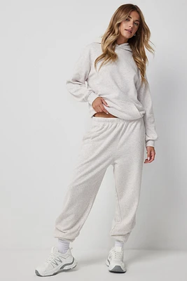 Ardene Solid Baggy Sweatpants in Beige | Size | Polyester/Cotton | Fleece-Lined | Eco-Conscious