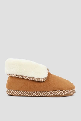 Ardene Bootie Slippers with Contrast Stitching in Cognac | Size | Faux Suede | Eco-Conscious