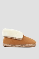 Ardene Bootie Slippers with Contrast Stitching in Cognac | Size | Faux Suede | Eco-Conscious