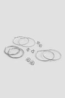 Ardene 6-Pack of Heart & Flower Earrings in Silver | Stainless Steel
