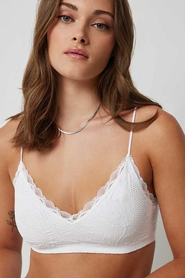 Ardene Lace Trim Seamless Bralette in White | Size XS | Nylon/Elastane