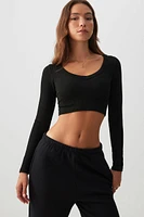 Ardene Ultra Crop Long Sleeve Seamless T-Shirt in Ash Black | Size | Polyester/Nylon/Elastane | Eco-Conscious