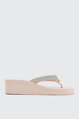 Ardene Embellished Wedge Flip-Flops Sandals in Light Pink | Size