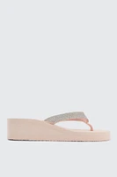 Ardene Embellished Wedge Flip-Flops Sandals in Light Pink | Size