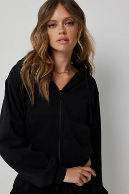 Ardene Solid Short Zip-Up Hoodie in | Size | Polyester/Cotton | Fleece-Lined | Eco-Conscious