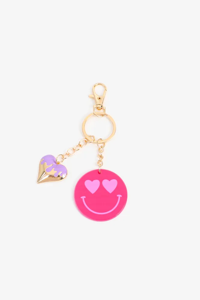 Ardene Smiley Face Keychain in Gold