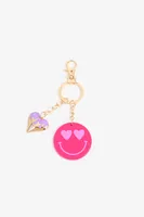 Ardene Smiley Face Keychain in Gold