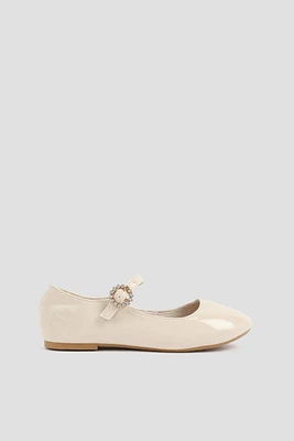 Ardene Kids Patent Mary Janes in Beige | Size | Faux Leather