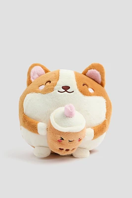 Ardene Corgi with Bubble Tea Plushie in Cognac