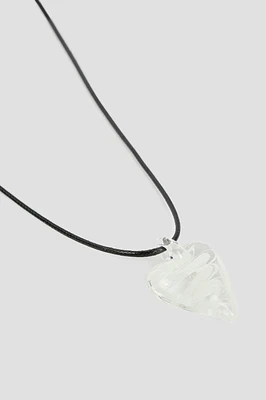 Ardene Cord Necklace with Glass Heart Pendant in White