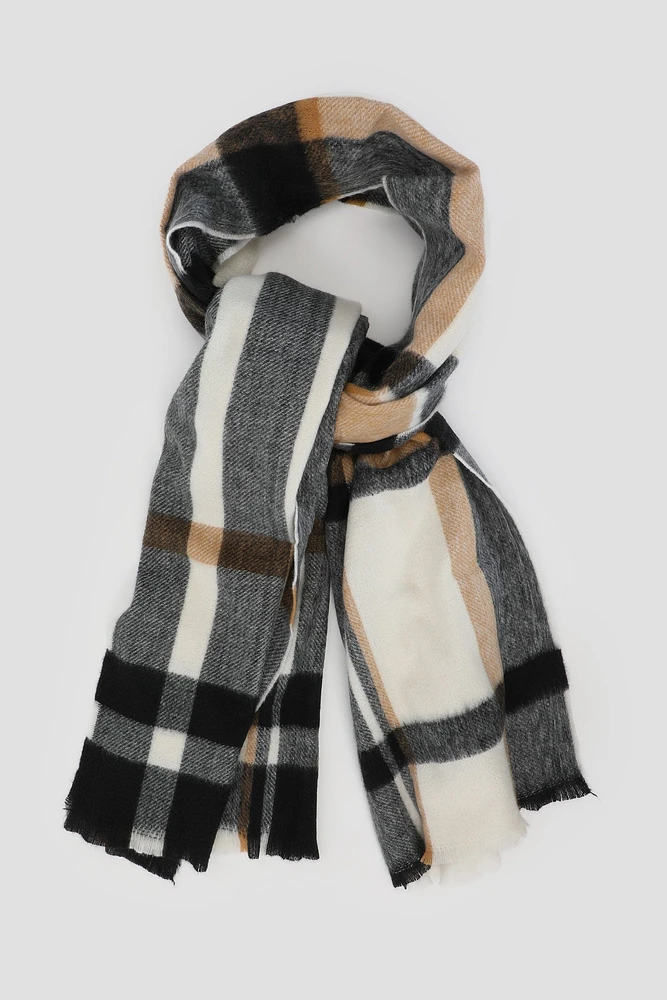 Ardene Plaid Scarf in Black | Polyester