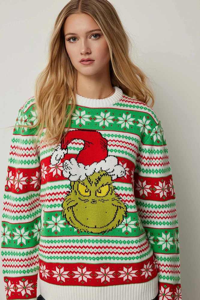 Ardene Oversized The Grinch Ugly Christmas Sweater in Green | Size | 100% Acrylic