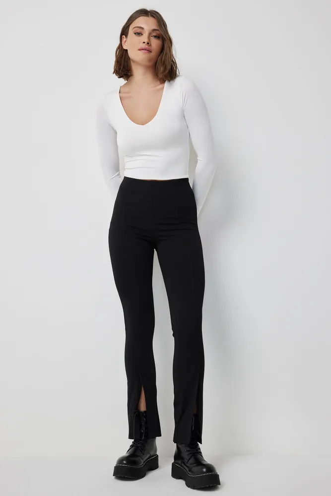 Ardene Super Soft Contrast Stripe Leggings in Black | Size XS |  Polyester/Spandex