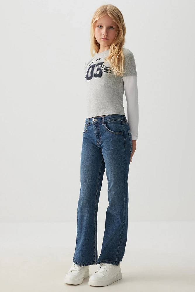 Ardene Kids Flare Leg Jeans in Dark Blue | Size | Polyester/Spandex/Cotton