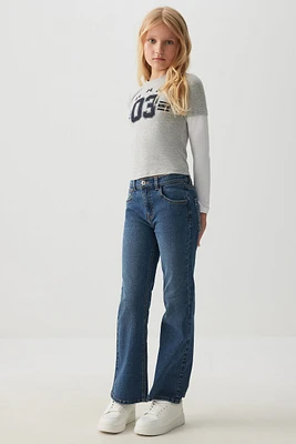 Ardene Kids Flare Leg Jeans in Dark Blue | Size | Polyester/Spandex/Cotton
