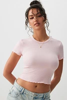 Ardene Lettuce Hem Crop T-Shirt in Light | Size | Polyester/Elastane | Eco-Conscious