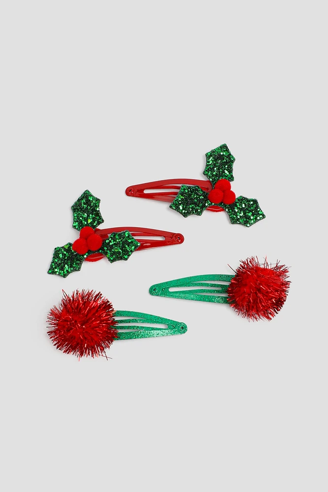 Ardene 4-Pack Festives Hair Snap Clips in Red