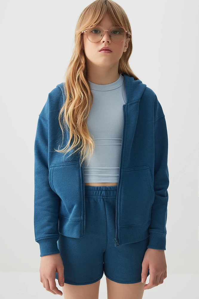 Ardene Kids French Terry Zip Up Hoodie in Dark Blue | Size | Polyester/Cotton | Eco-Conscious