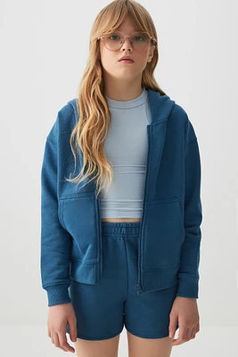 Ardene Kids French Terry Zip Up Hoodie in Dark Blue | Size | Polyester/Cotton | Eco-Conscious