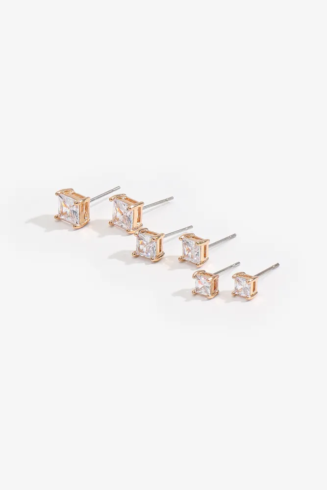 Ardene Square Cubic Zirconia Stud Earrings in Gold | Stainless Steel