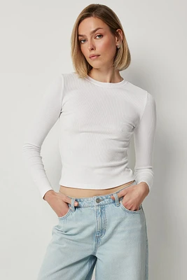 Ardene Fitted Long Sleeve Crew Neck T-Shirt in | Size | Cotton/Elastane