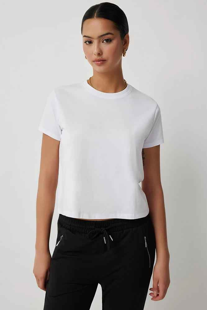 Ardene Basic Crop Short Sleeve T-Shirt in White | Size Medium | Cotton/Elastane | Eco-Conscious