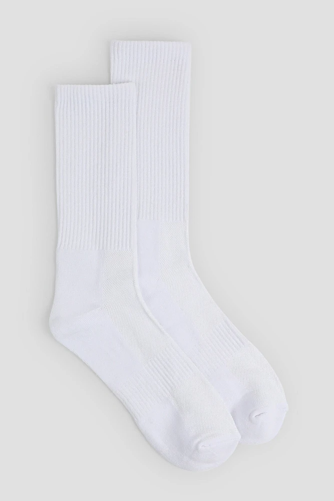 Ardene Man 2-Pack of Sport Crew Socks For Men in White | Polyester/Cotton/Elastane