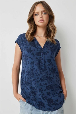 Ardene Basic Floral Dolman Cap Sleeve Tunic in Dark | Size | Viscose | Eco-Conscious | 100% Recycled