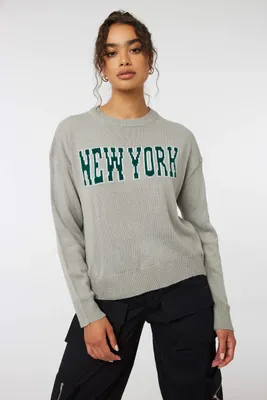 Ardene Popular City Jacquard Sweater in Light Grey | Size | 100% Acrylic