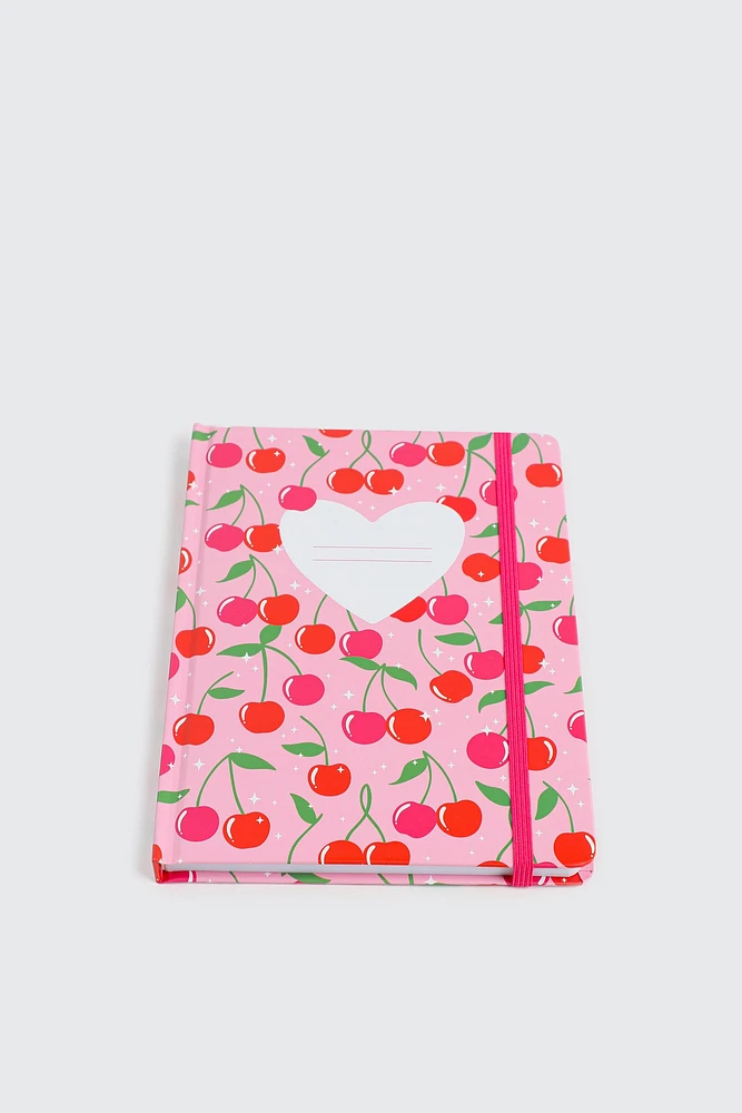 Ardene Kids Cherry Print Notebook in Light Pink