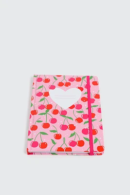 Ardene Kids Cherry Print Notebook in Light Pink