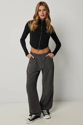 Ardene Wide Leg Corduroy Pants in Dark Grey | Size