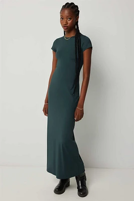 Ardene Contour Short Sleeve Maxi Dress in Dark Green | Size | Elastane/Polyamide