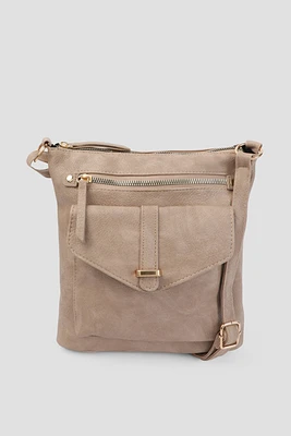 Ardene Faux Leather Crossbody Bag in Beige | Faux Leather/Polyester