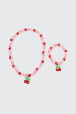 Ardene Kids Cherry Bracelet & Necklace Set in Light Pink