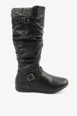 Ardene Warm-Lined Tall Boots with Knit Trim in | Size | Faux Leather/Faux Suede/Rubber