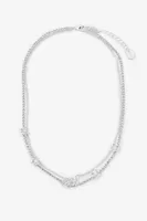 Ardene 2-Row Chain Necklace with Butterfly Details in Silver