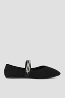 Ardene Embellished Mary Jane Flats in Black | Size | Faux Suede